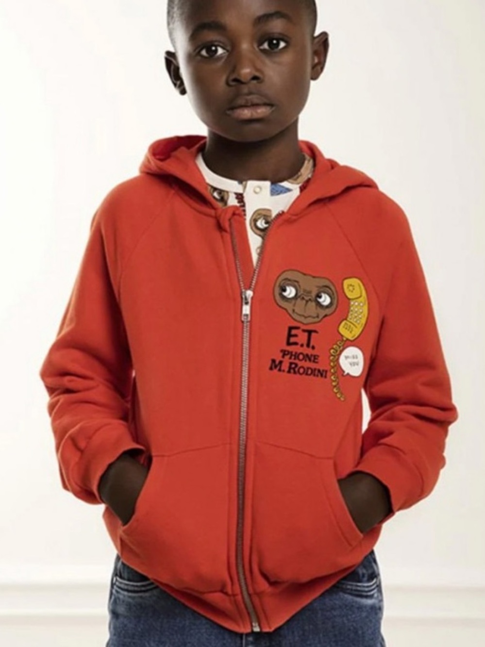 Mini Rodini ET Orange Zip Up Sweatshirt Hoodie 2-3